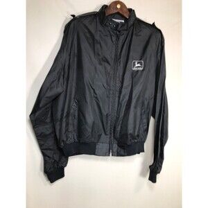 Vintage Swingster John Deere Collector Mens XL Black Nylon USA Satin Jacket